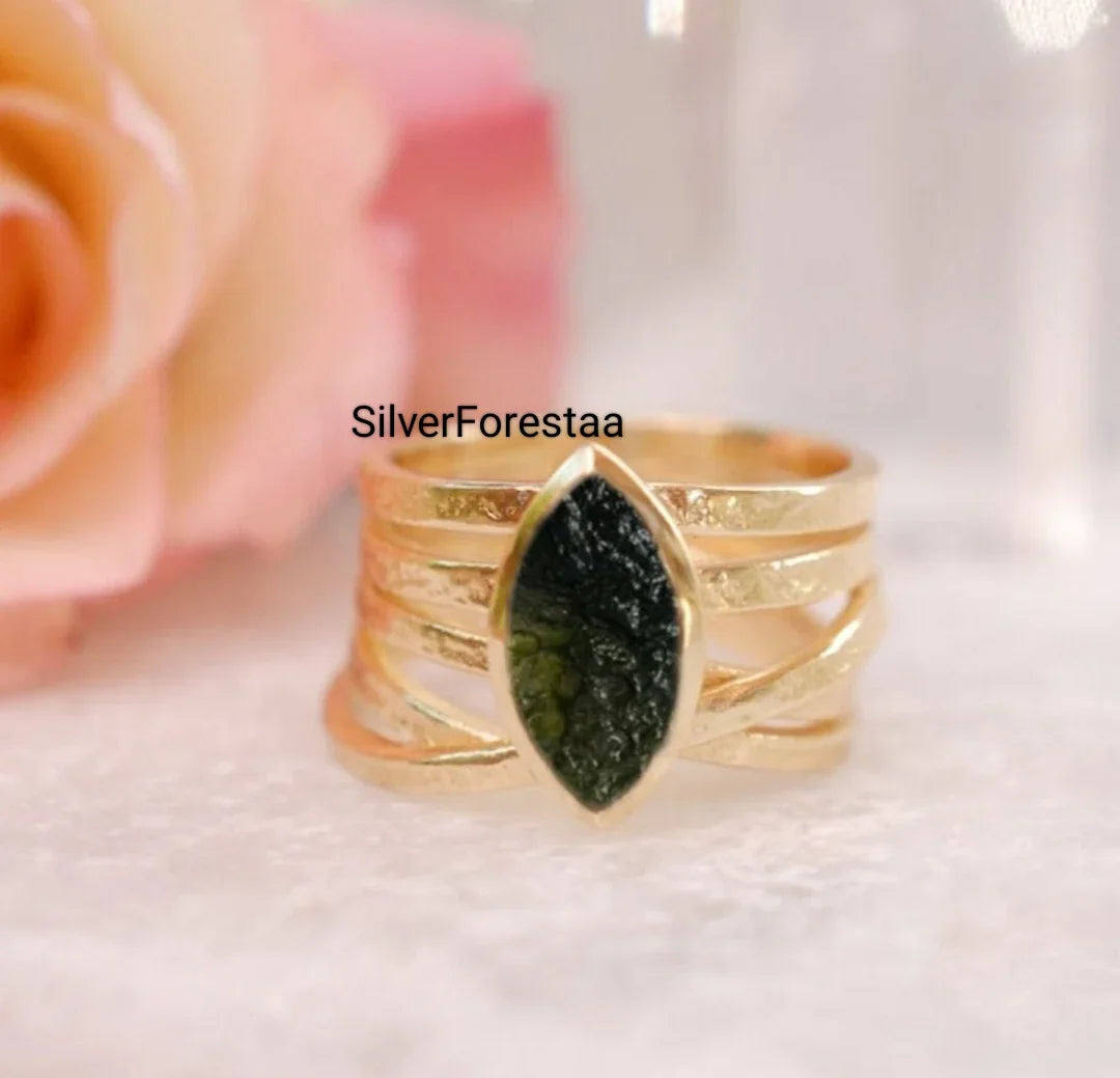 Natural Moldavite 925 Silver Ring - SILVERFORESTAA