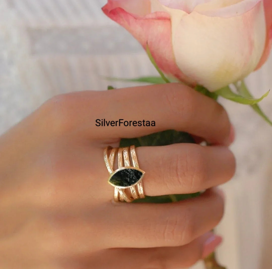 Natural Moldavite 925 Silver Ring - SILVERFORESTAA
