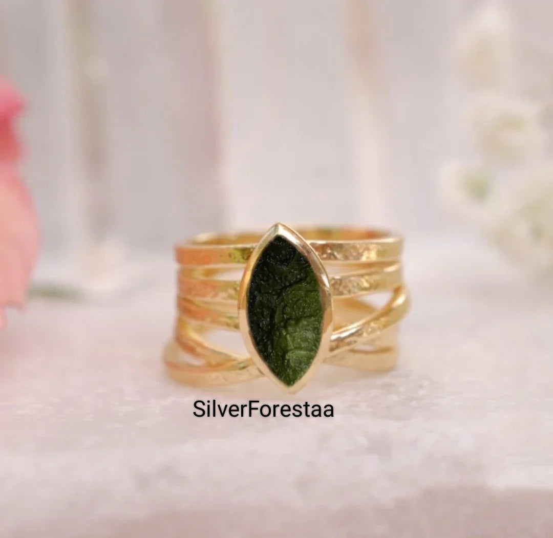 Natural Moldavite 925 Silver Ring - SILVERFORESTAA