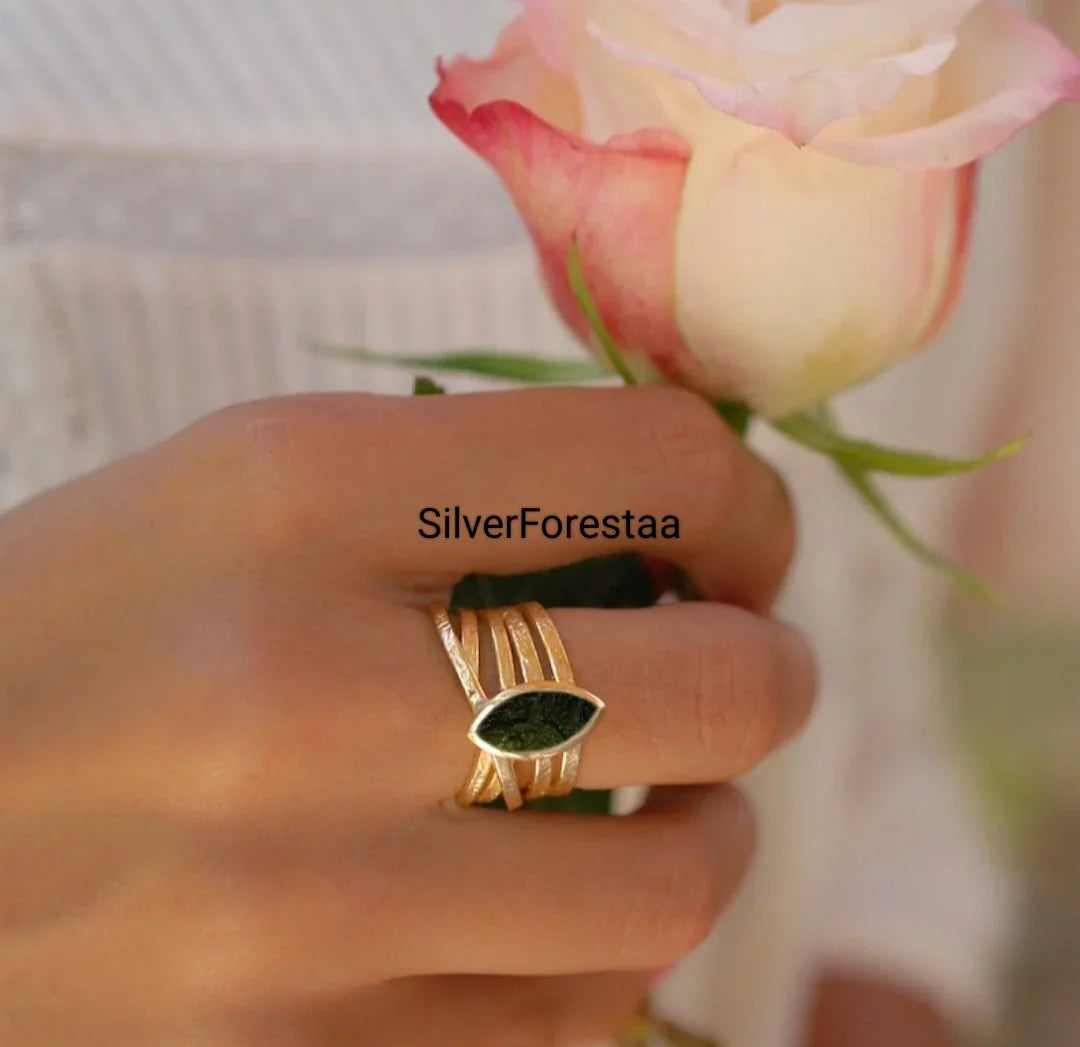 Natural Moldavite 925 Silver Ring - SILVERFORESTAA