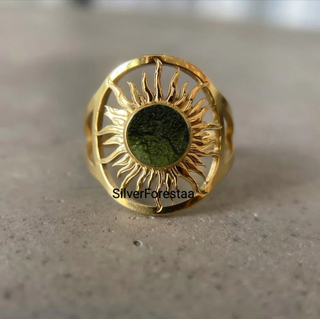 Natural Moldavite 925 Silver Ring - SILVERFORESTAA