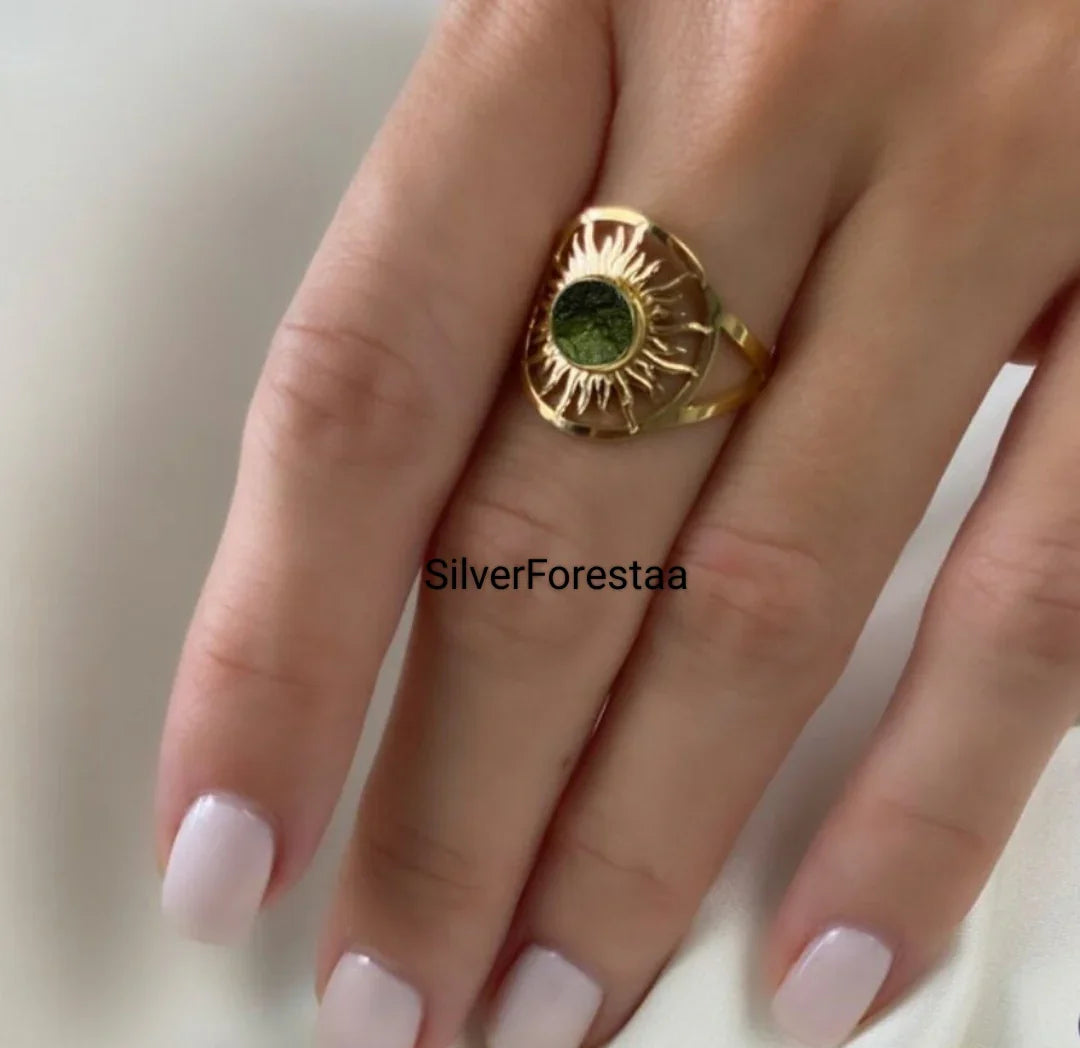 Natural Moldavite 925 Silver Ring - SILVERFORESTAA