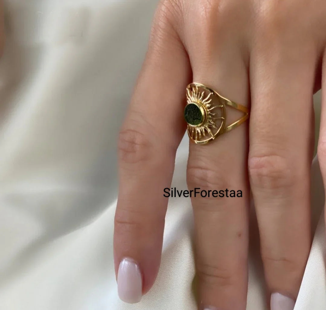 Natural Moldavite 925 Silver Ring - SILVERFORESTAA