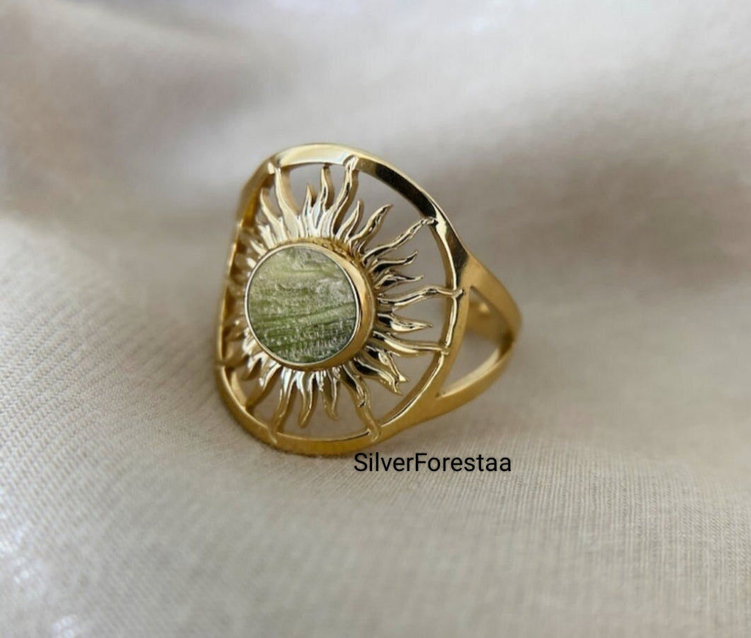 Moldavite Sterling Silver Ring Gemstone Jewelry