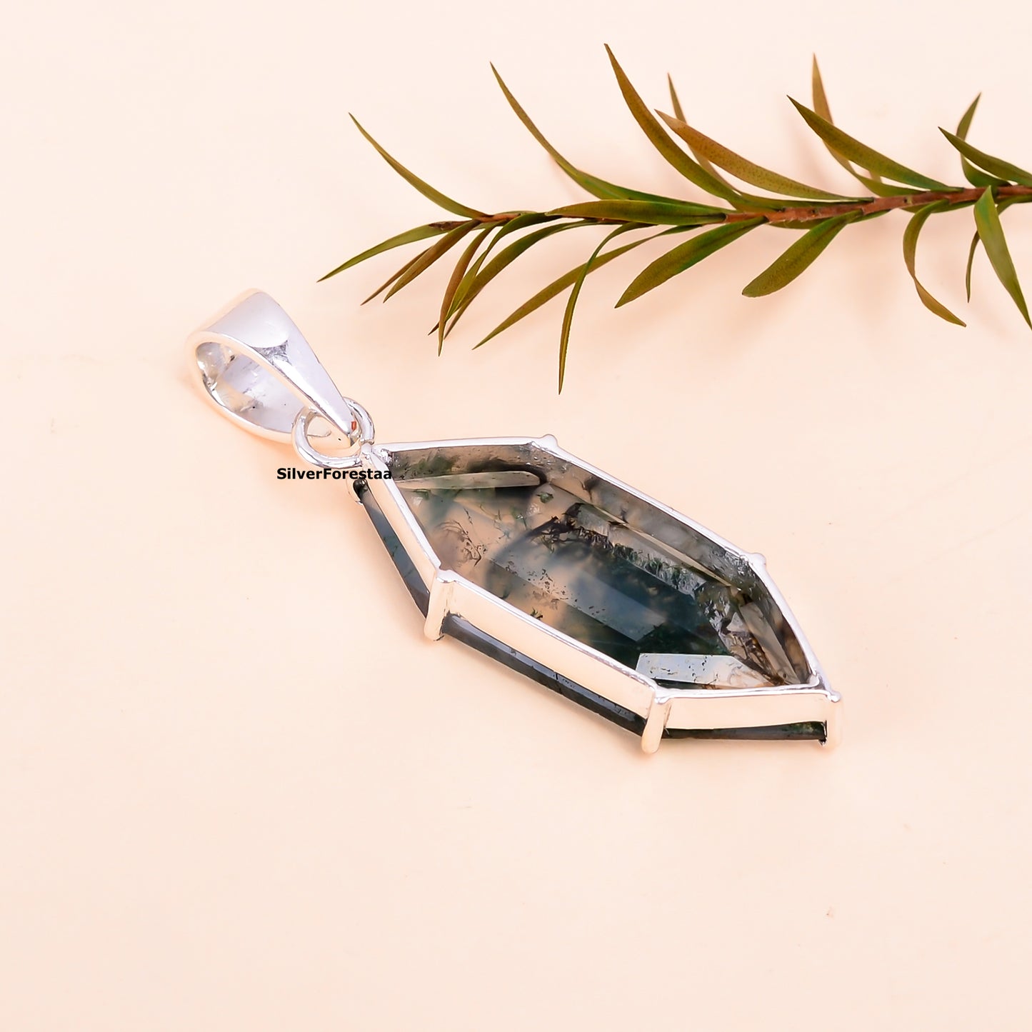 Moss Agate Silver Necklace | Artisan 925 Design