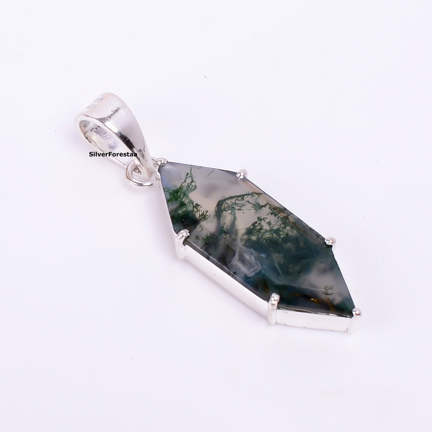 Moss Agate Silver Necklace | Artisan 925 Design