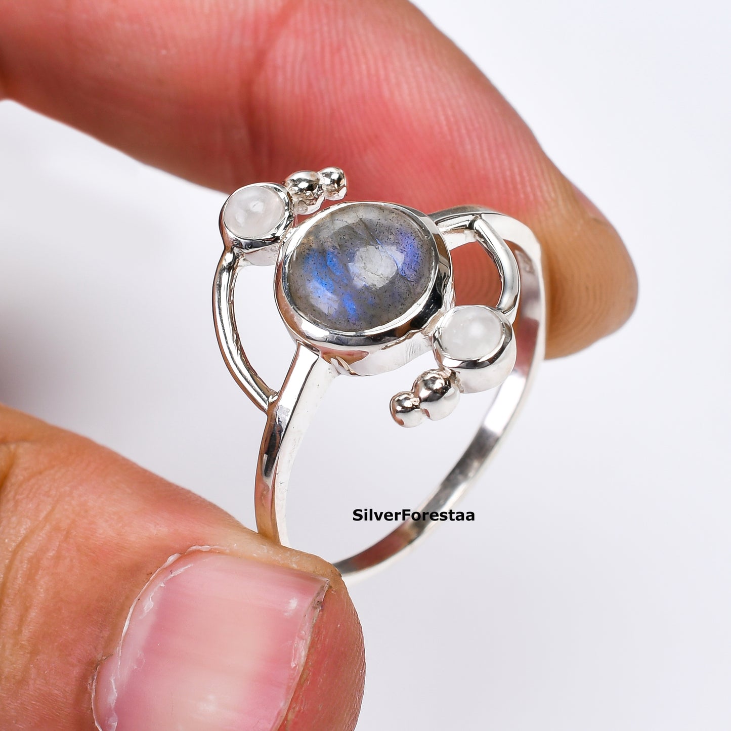 Mystic Glow – Labradorite & Moonstone Ring in 925 Sterling Silver