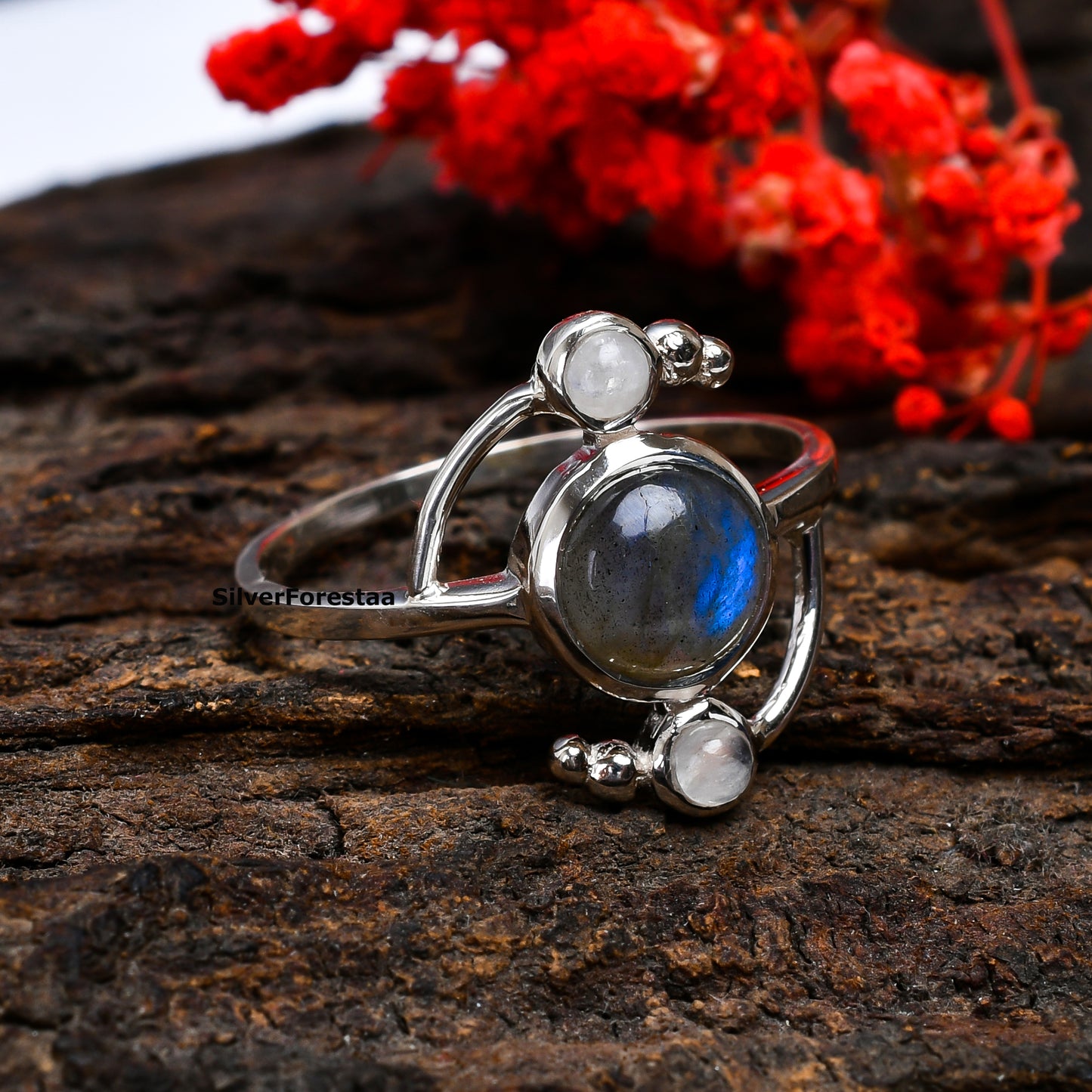 Mystic Glow – Labradorite & Moonstone Ring in 925 Sterling Silver