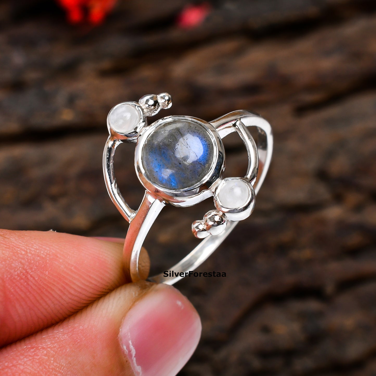 Mystic Glow – Labradorite & Moonstone Ring in 925 Sterling Silver