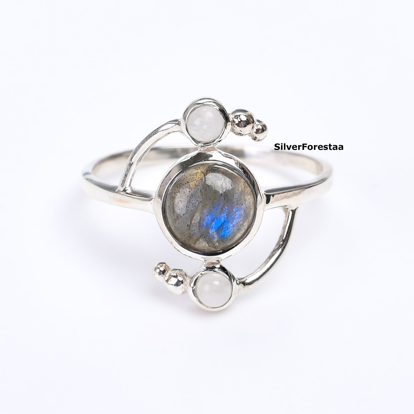 Mystic Glow – Labradorite & Moonstone Ring in 925 Sterling Silver