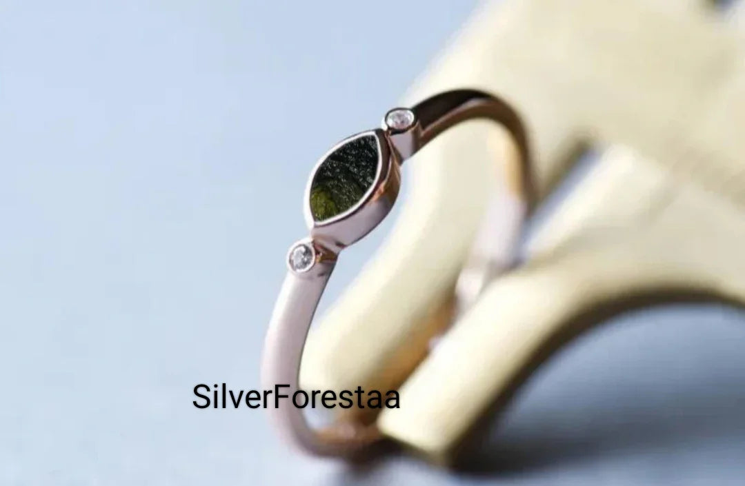 Moldavite Silver Ring for Her - SILVERFORESTAA