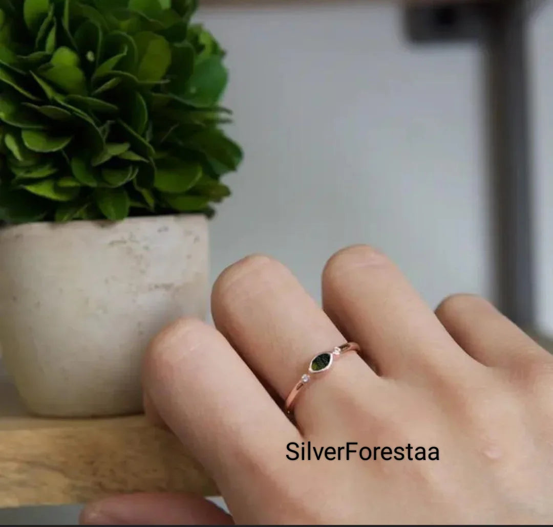Moldavite Silver Ring for Her - SILVERFORESTAA