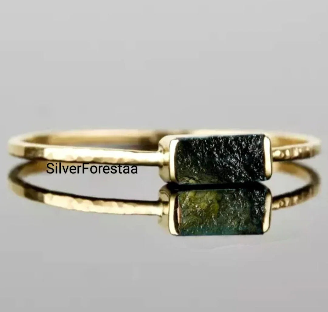Raw Moldavite Gemstone Rings - SILVERFORESTAA
