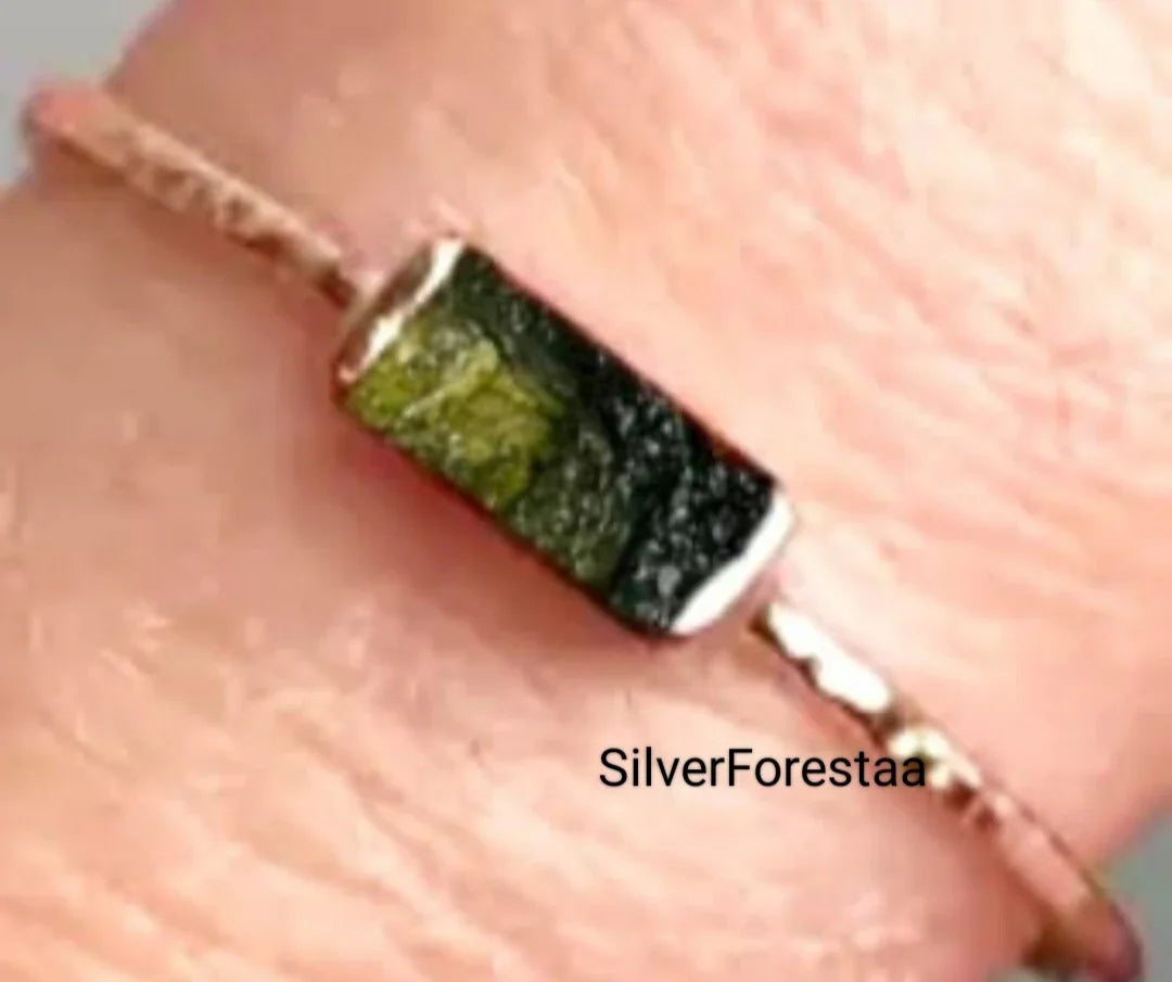 Raw Moldavite Gemstone Rings - SILVERFORESTAA