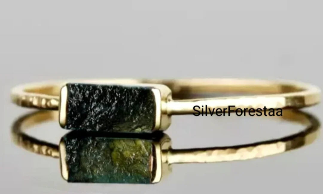 Raw Moldavite Gemstone Rings - SILVERFORESTAA