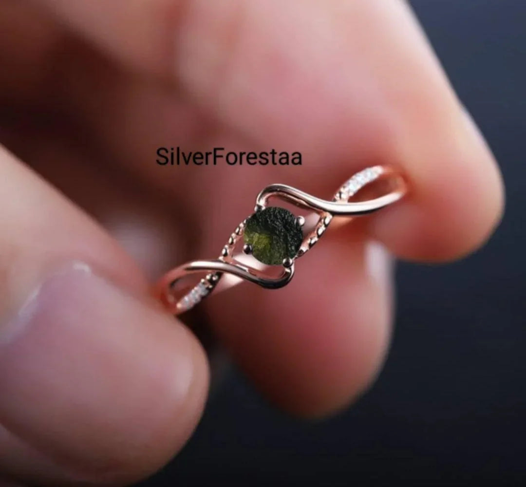 Czech Republic Dainty Moldavite Ring - SILVERFORESTAA