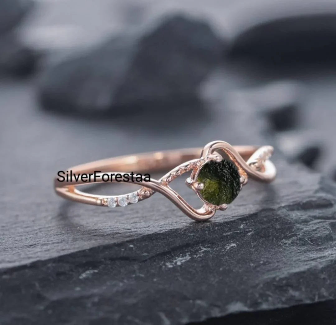 Czech Republic Dainty Moldavite Ring - SILVERFORESTAA