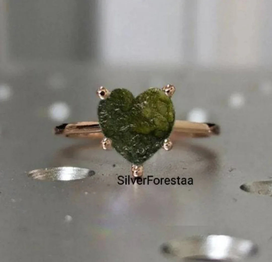 Moldavite 925 Silver Rings Jewellery - SILVERFORESTAA