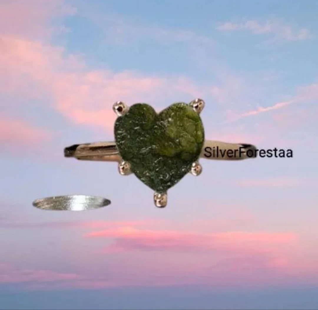 Moldavite 925 Silver Rings Jewellery - SILVERFORESTAA