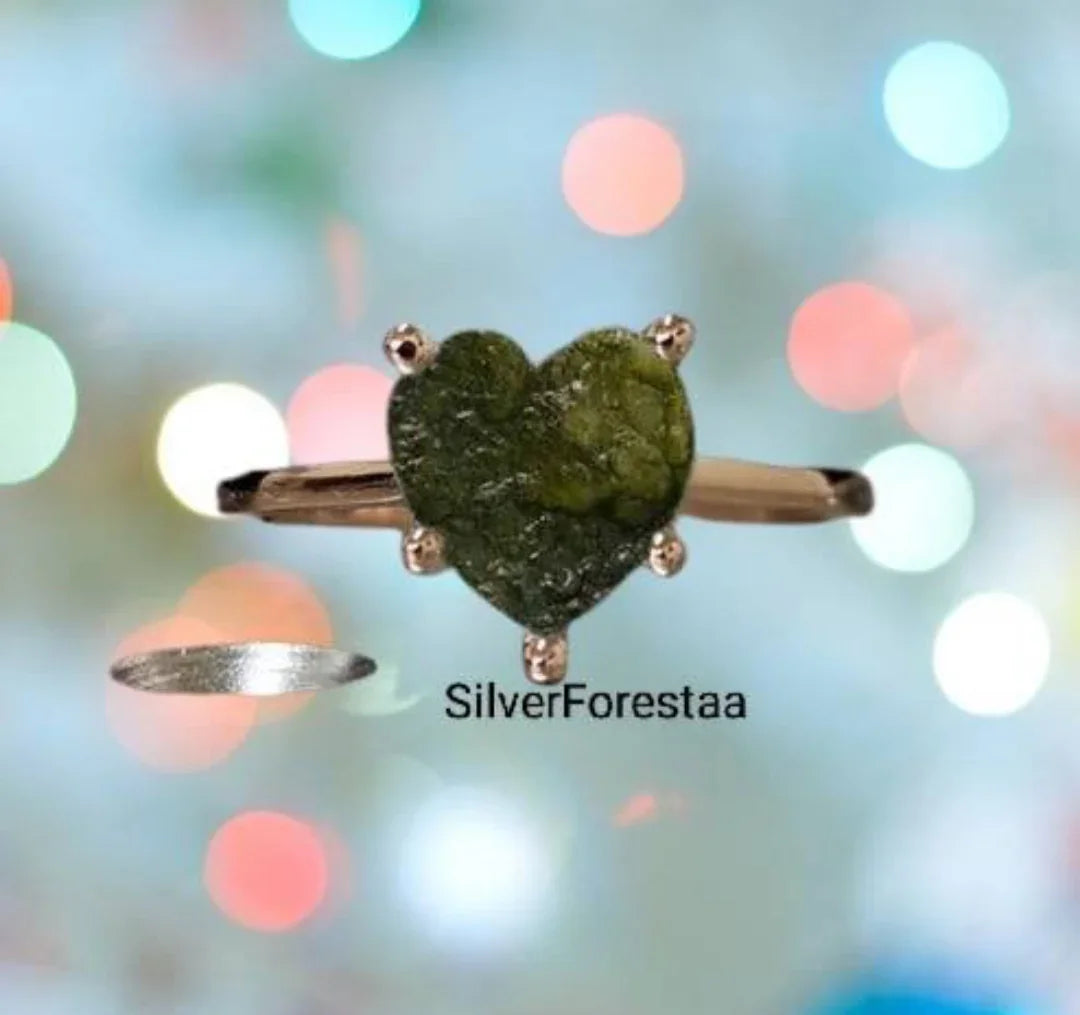 Moldavite 925 Silver Rings Jewellery - SILVERFORESTAA