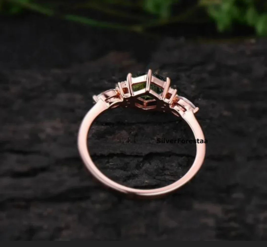 Raw Moldavite Engagement Ring - SILVERFORESTAA