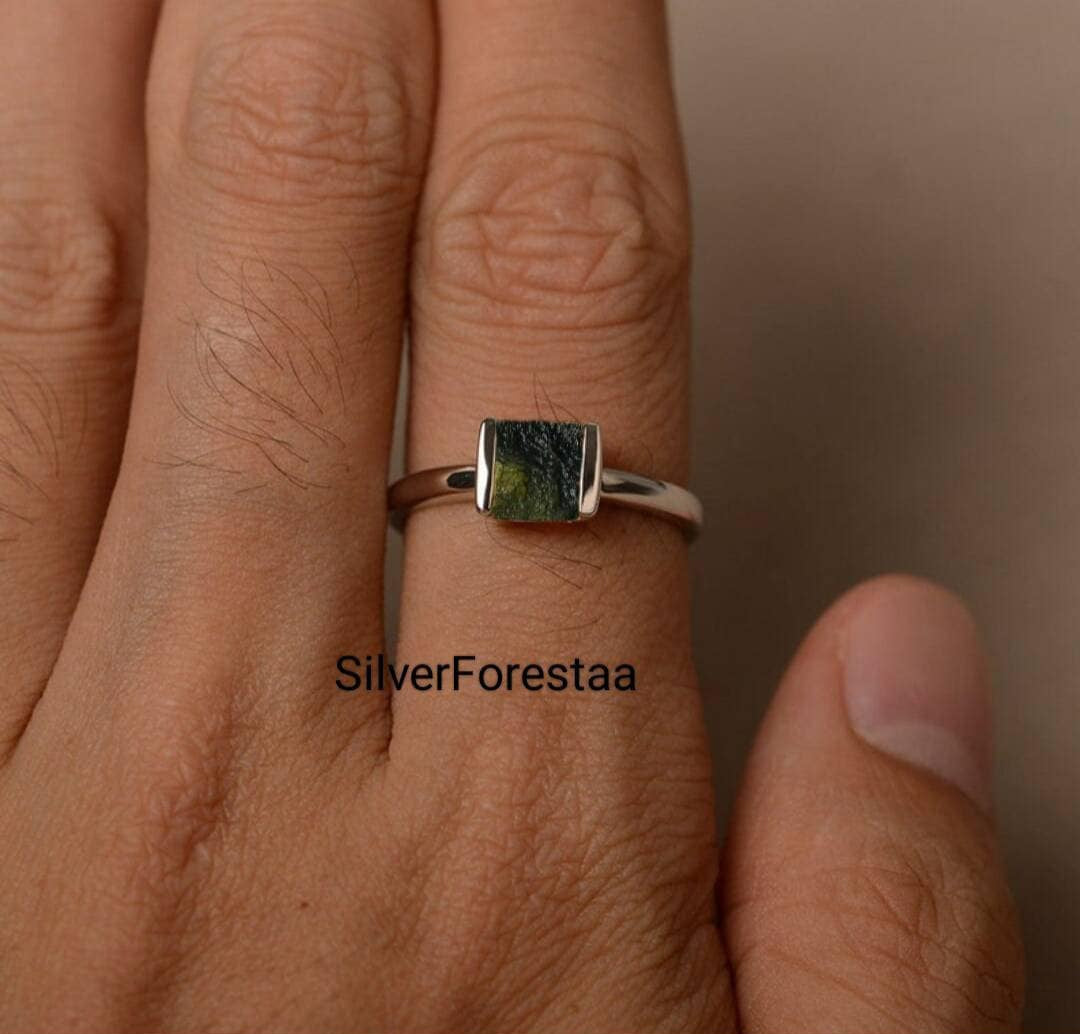 Artisan Moldavite Silver Ring | Timeless Silverforestaa Design