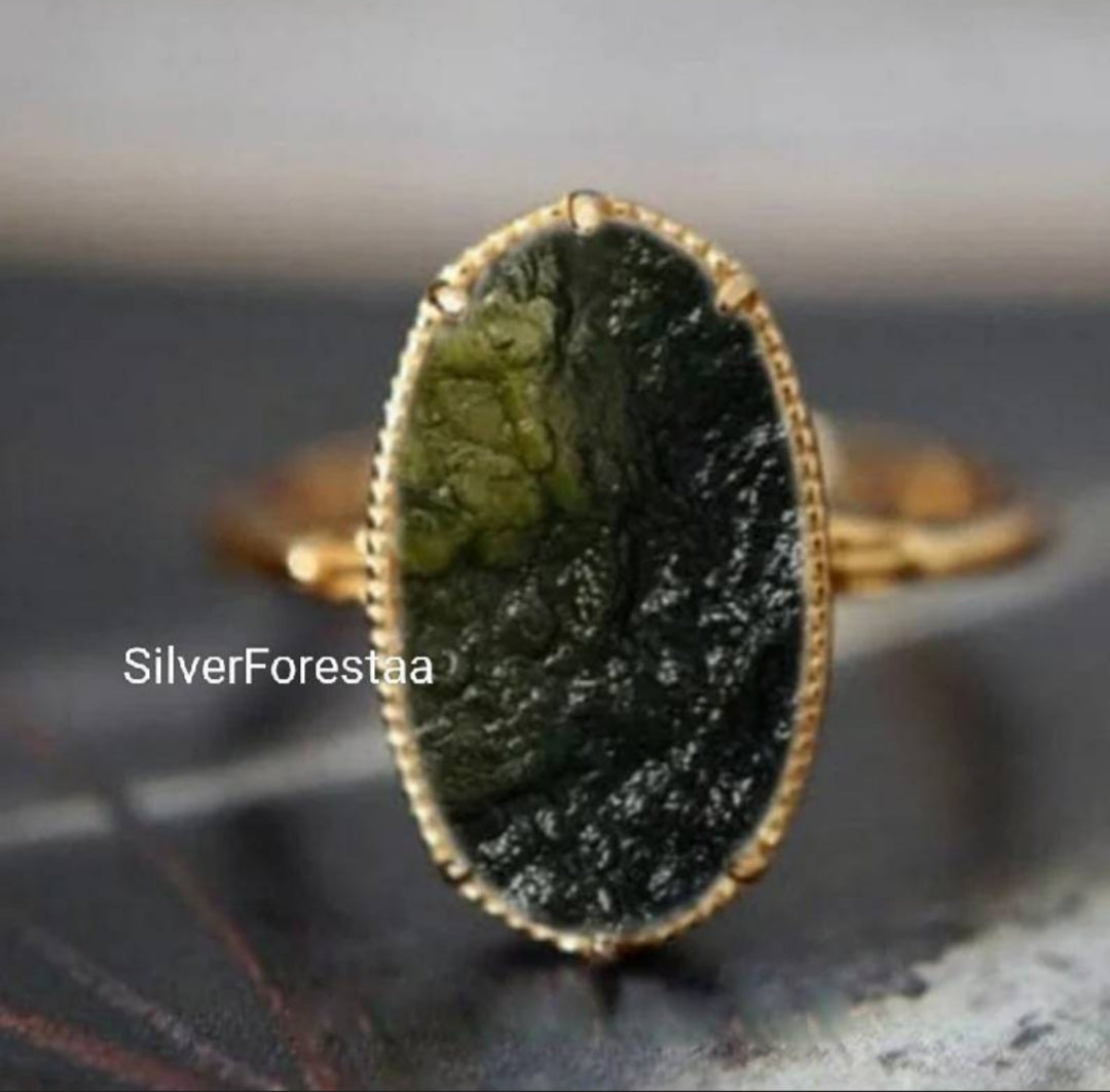 Elegant Moldavite Silver Ring – Unique Gemstone Jewelry - SILVERFORESTAA