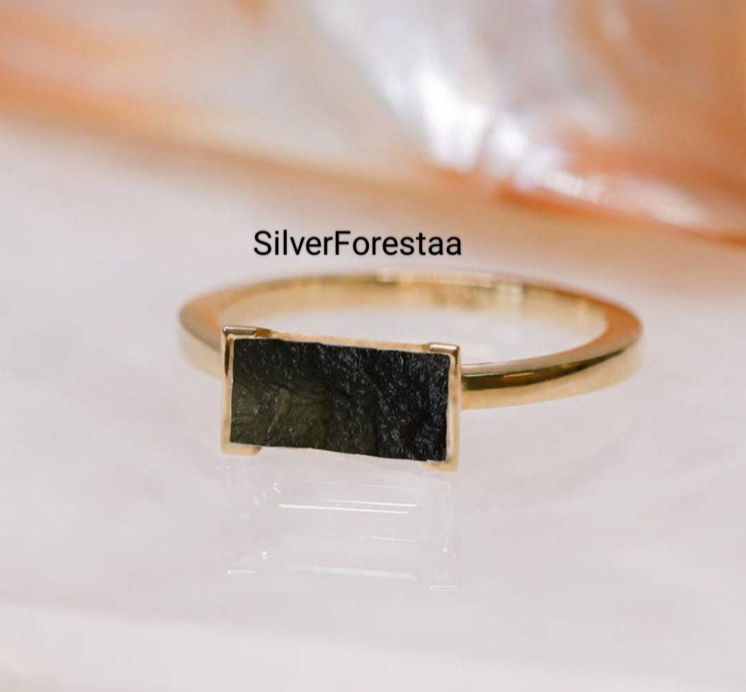 Raw Moldavite 925 Sterling Silver Ring | Uncut Beauty