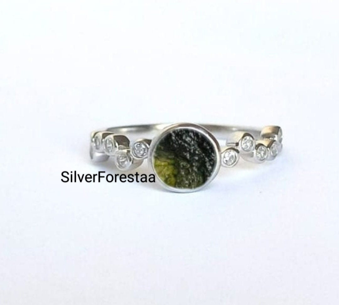 Raw Moldavite 925 Sterling Silver Ring | Artisan Craft
