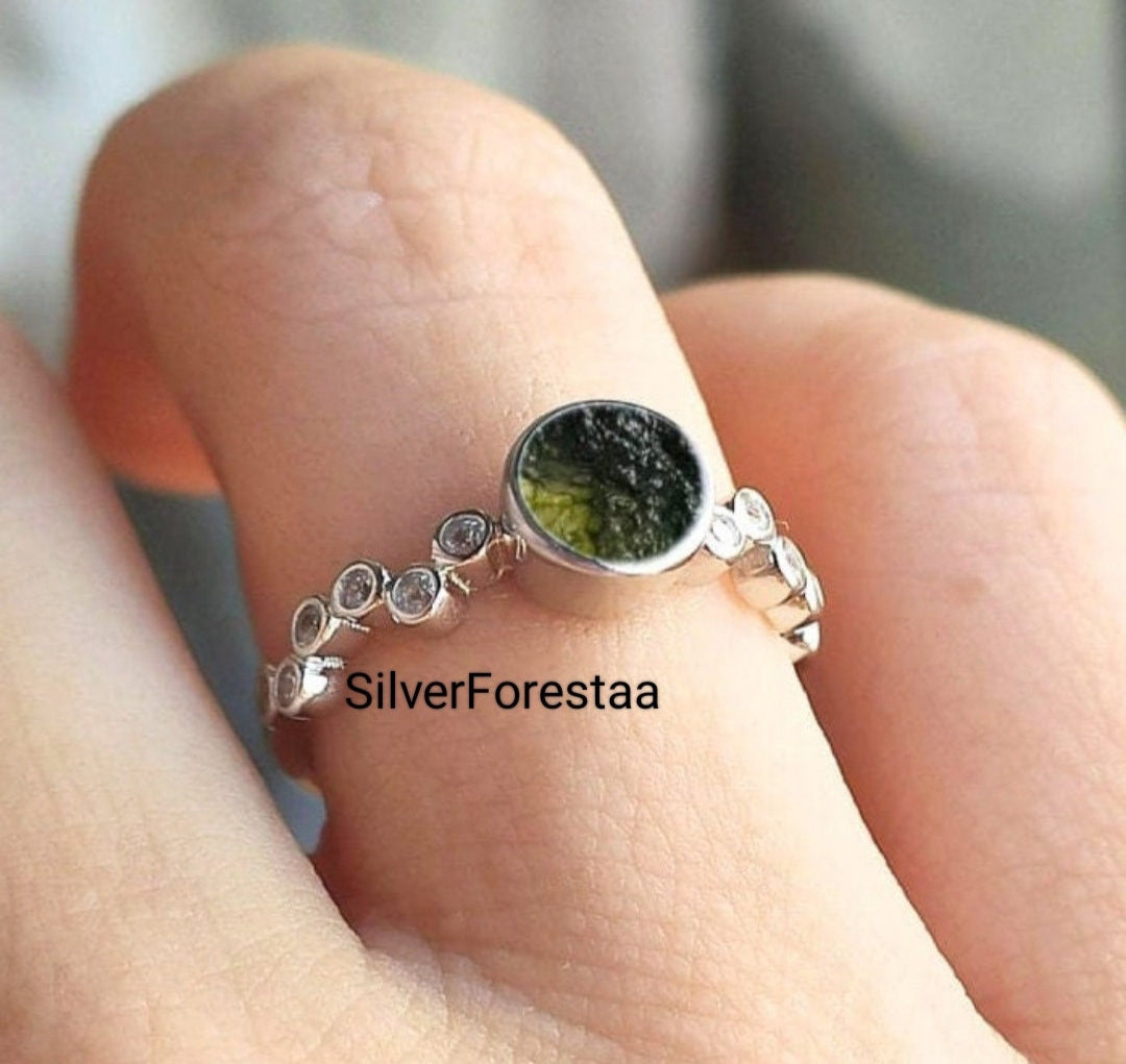 Raw Moldavite 925 Sterling Silver Ring | Artisan Craft