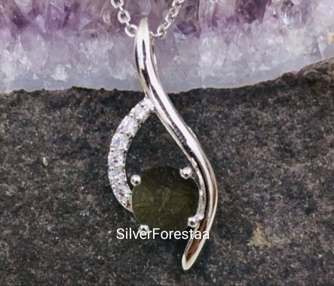 Moldavite Gemstone Silver Necklace