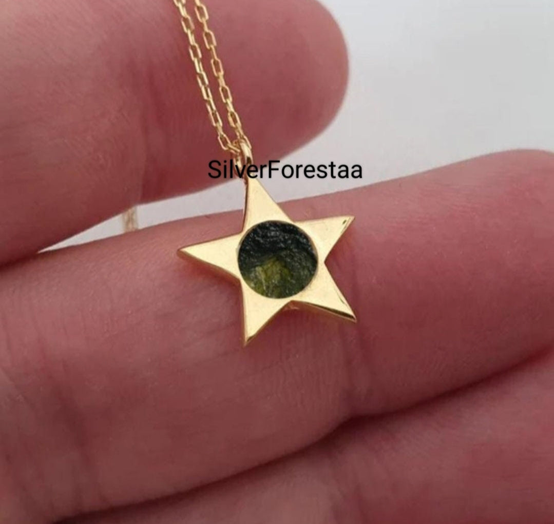 Natural Moldavite Silver Necklace 925 Silver - SILVERFORESTAA