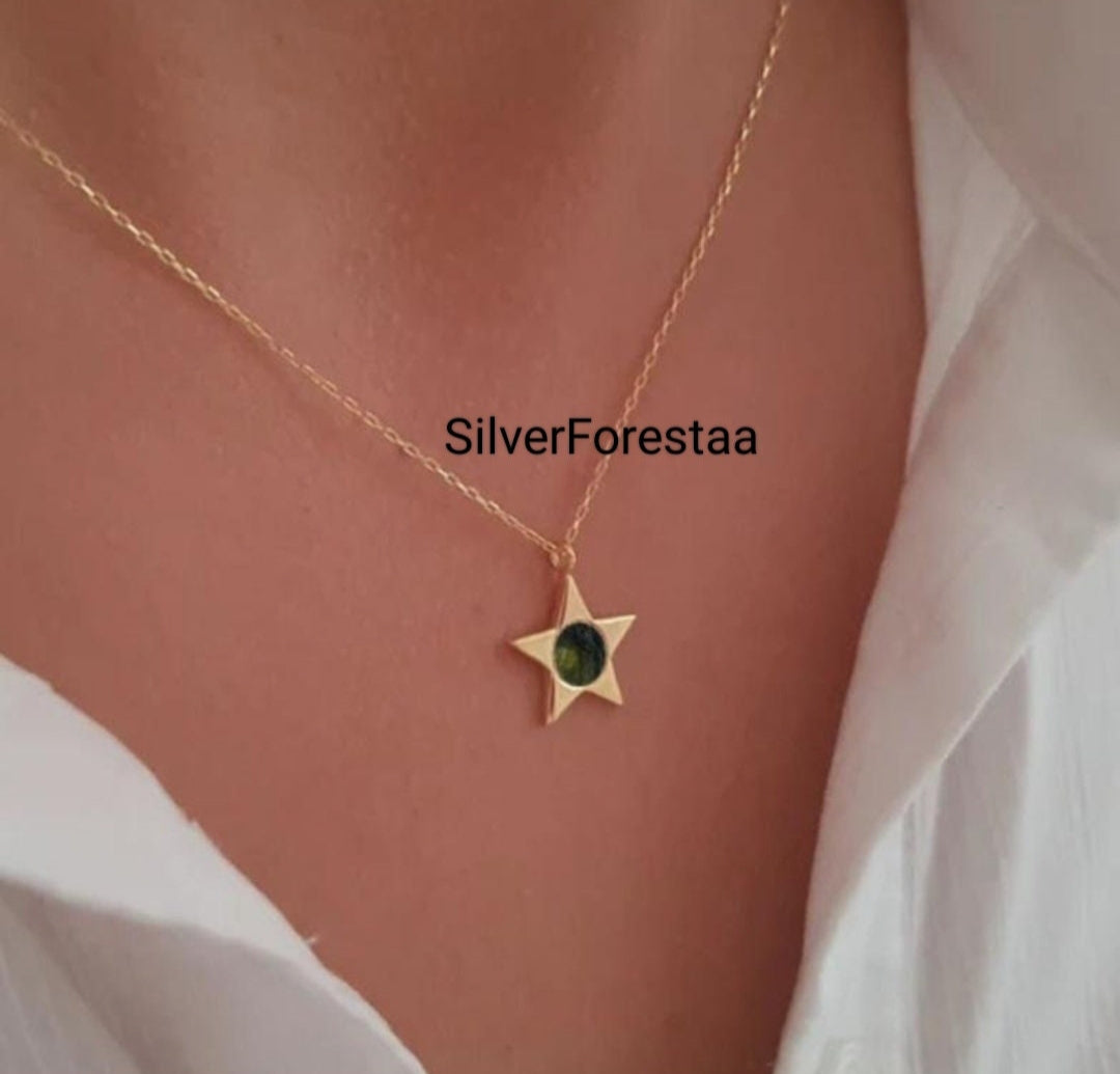 Natural Moldavite Silver Necklace 925 Silver - SILVERFORESTAA