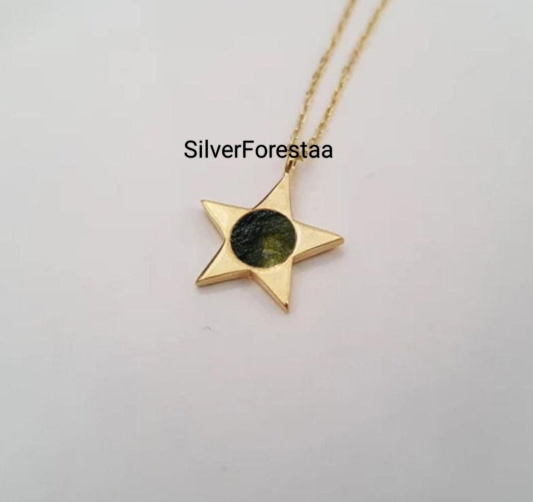 Natural Moldavite Silver Necklace 925 Silver - SILVERFORESTAA