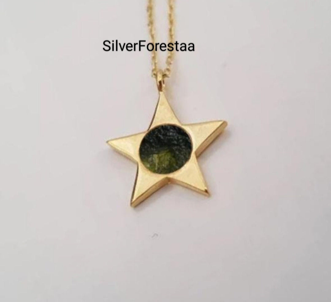 Natural Moldavite Silver Necklace 925 Silver - SILVERFORESTAA