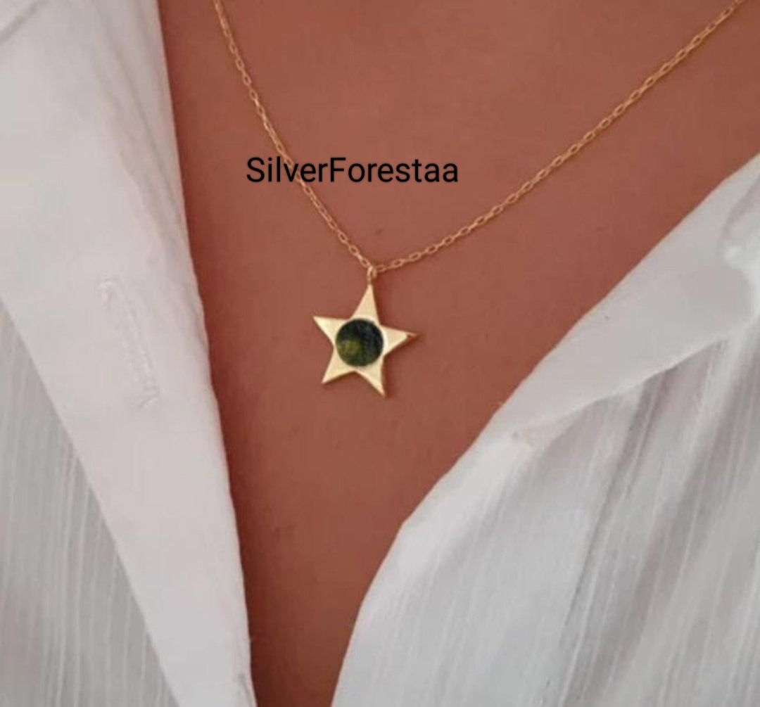 Natural Moldavite Silver Necklace 925 Silver - SILVERFORESTAA