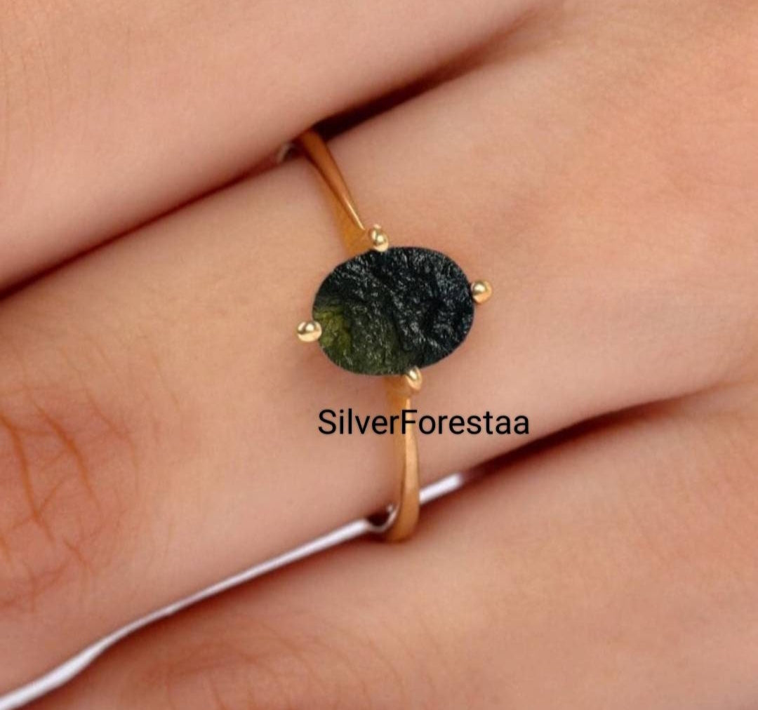 Authentic Moldavite Silver Ring - SILVERFORESTAA