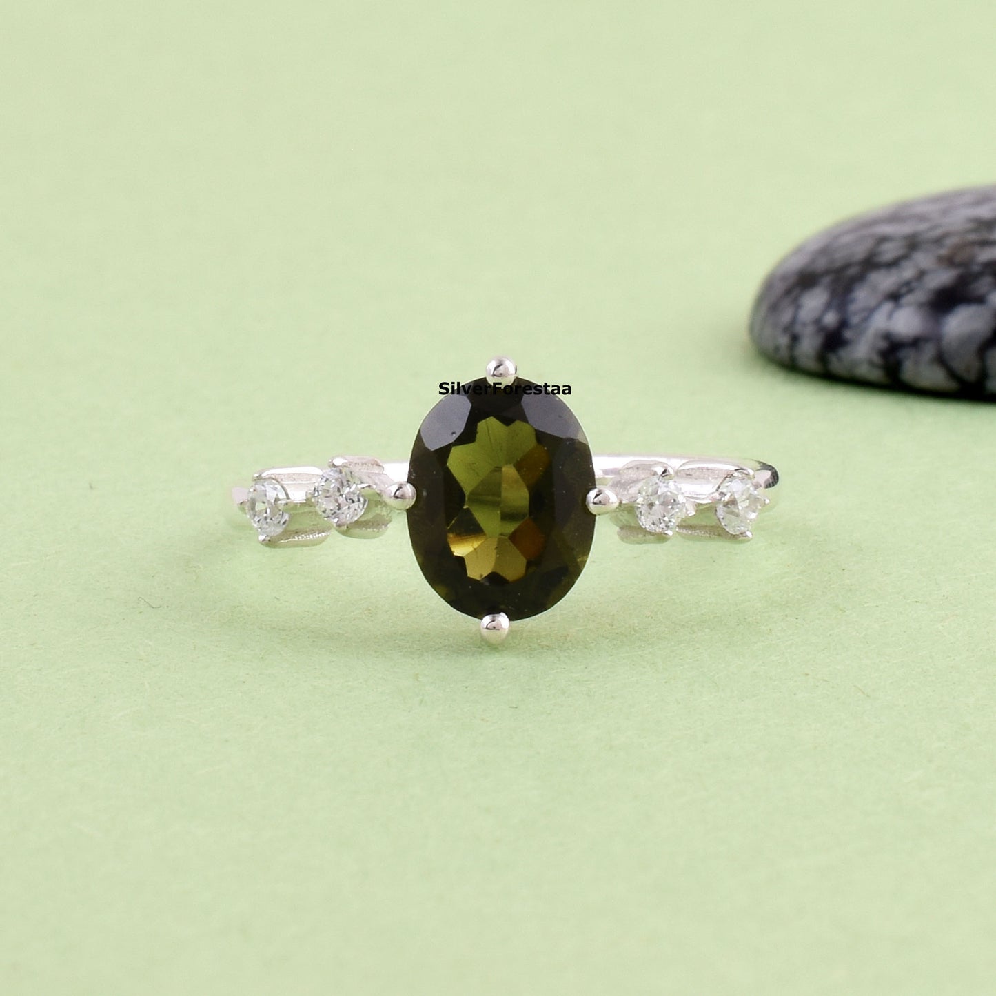 Faceted Moldavite 925 Sterling Silver Ring – Boho Luxe Crystal Jewelry