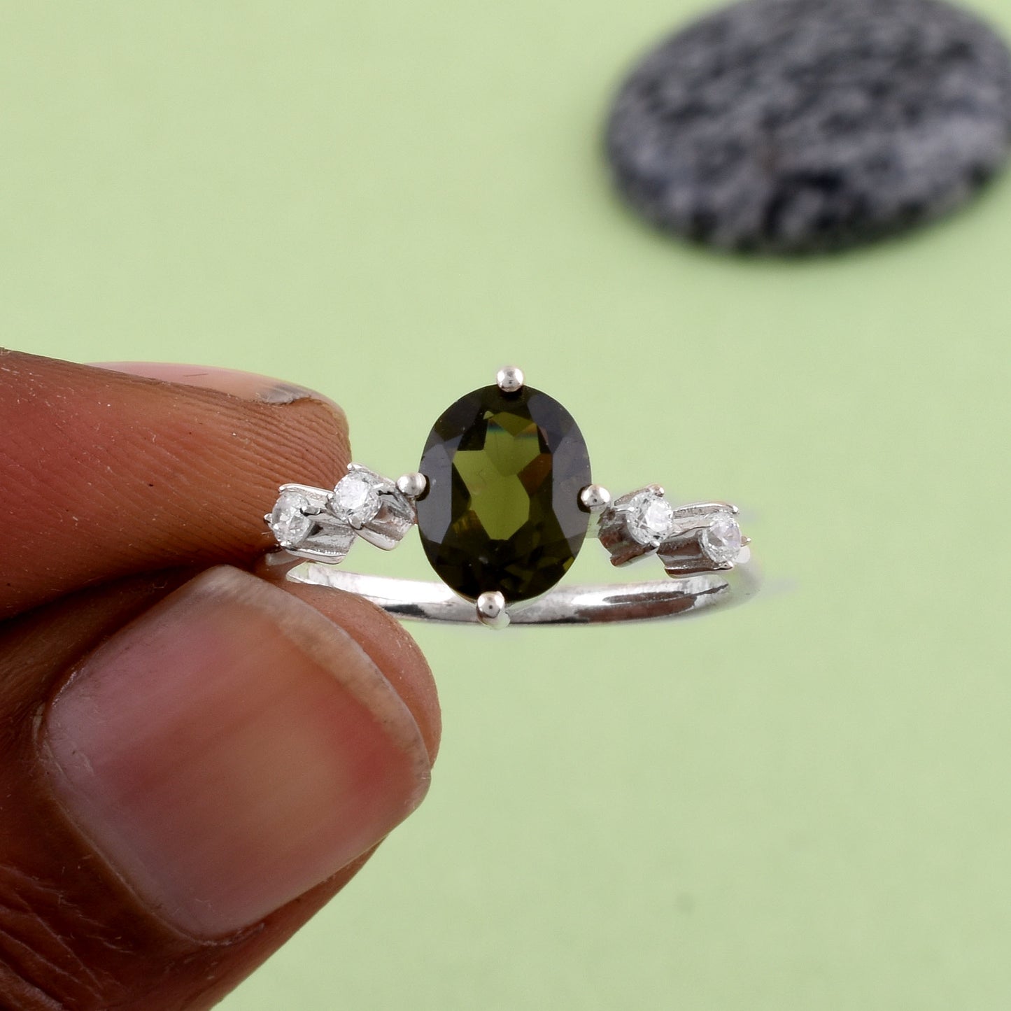 Faceted Moldavite 925 Sterling Silver Ring – Boho Luxe Crystal Jewelry