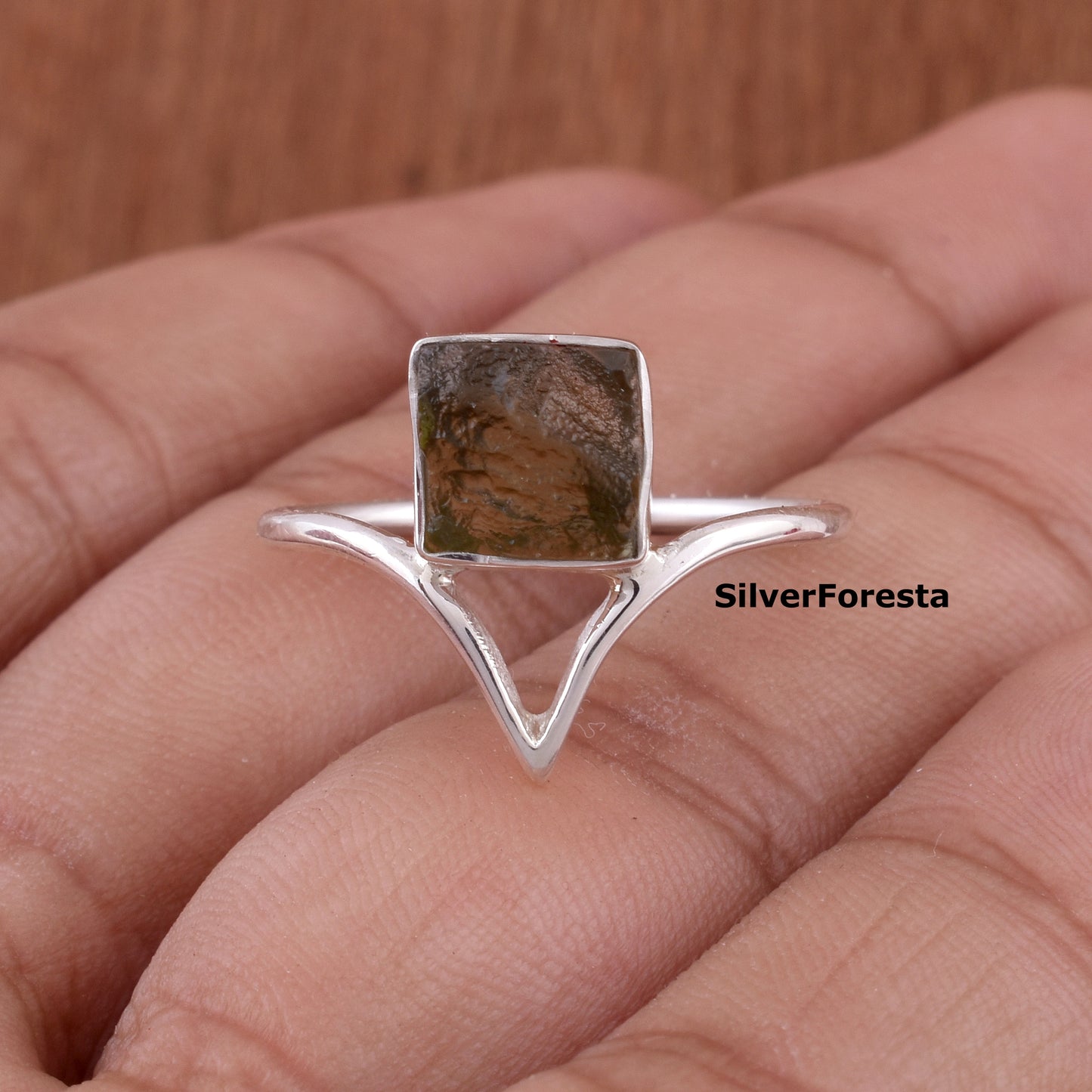 Moldavite Meteorite Ring | Handmade Silver Jewelry