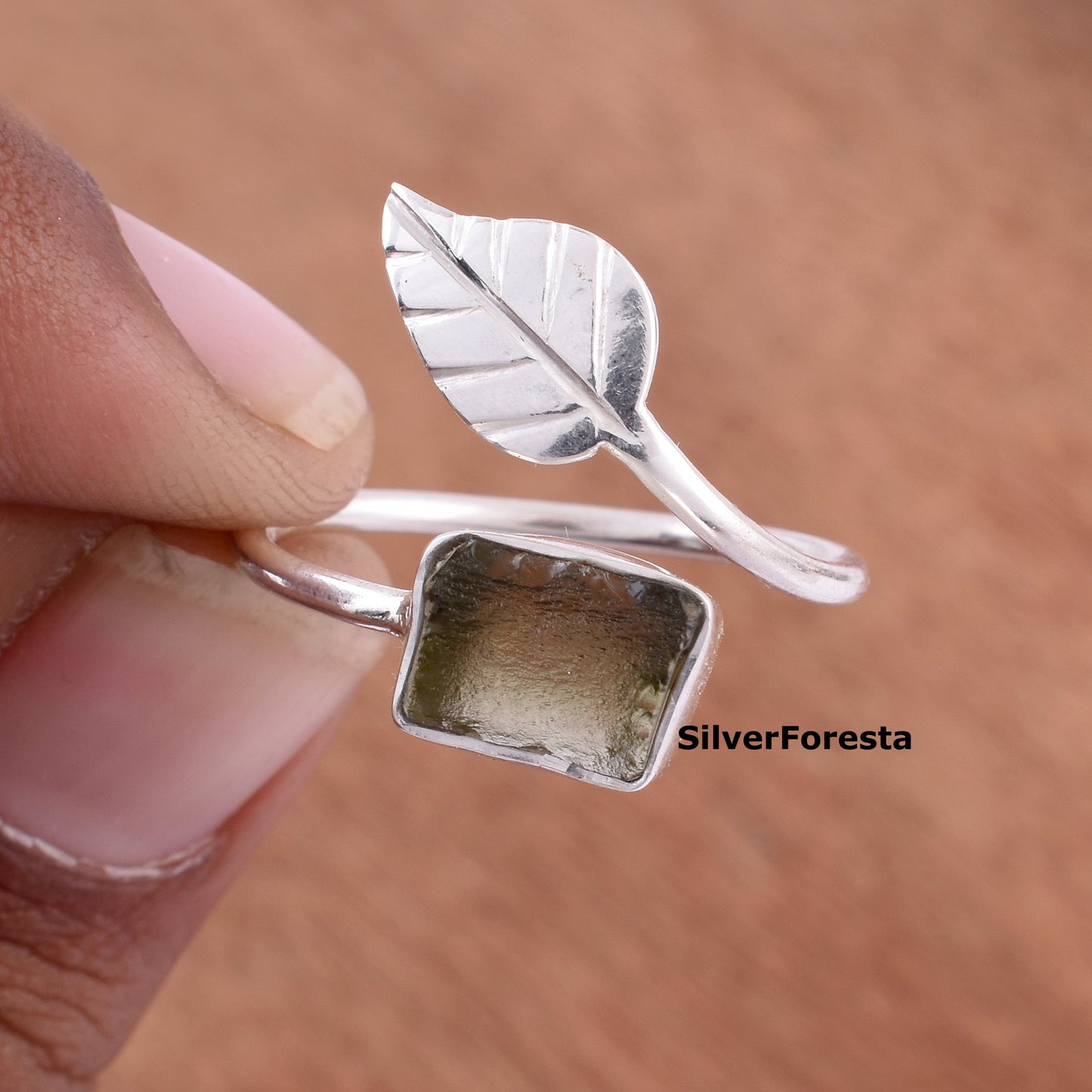 Natural Moldavite Ring 925 Sterling Silver - SilverForestaa