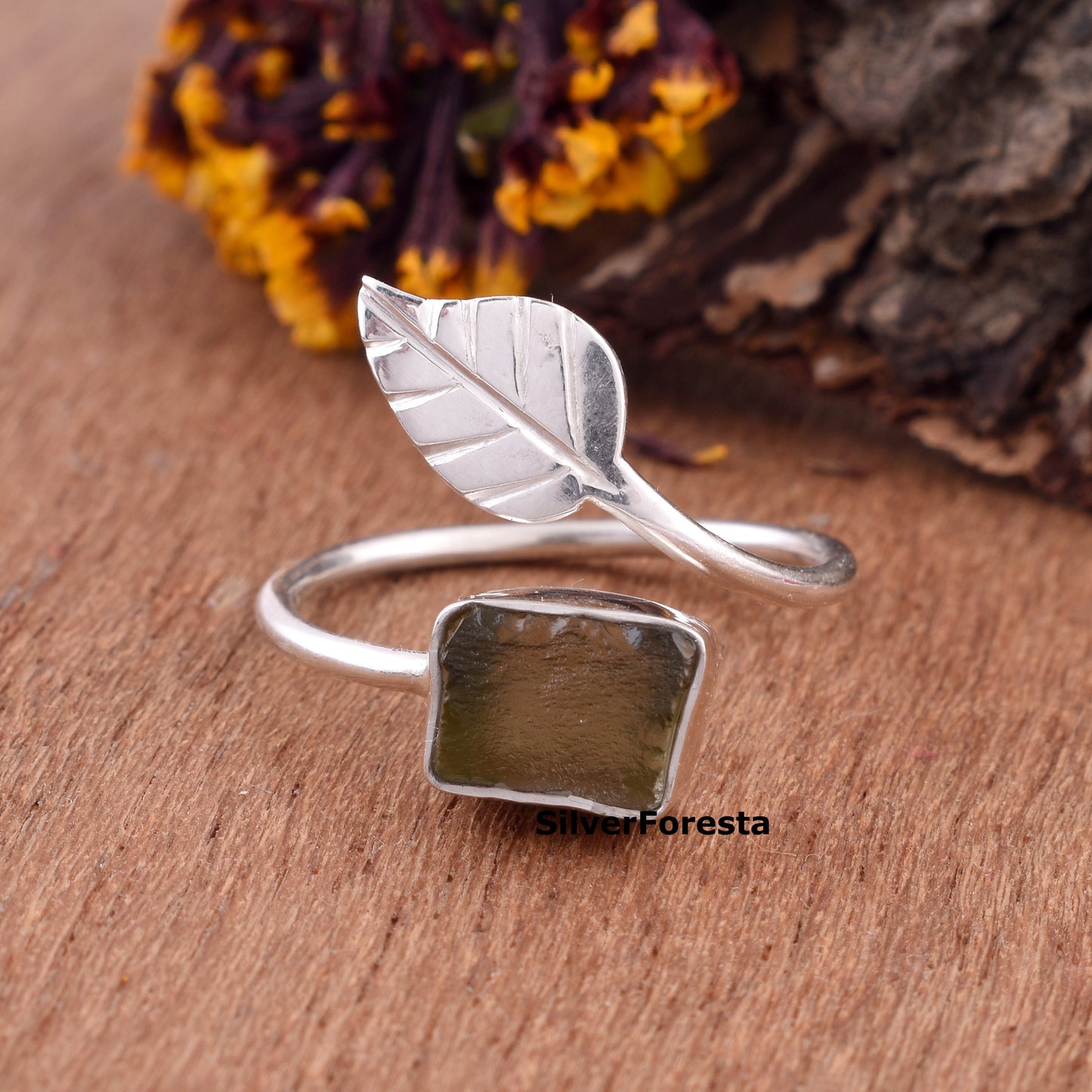 Rough Moldavite 925 Sterling Ring | SilverForestaa