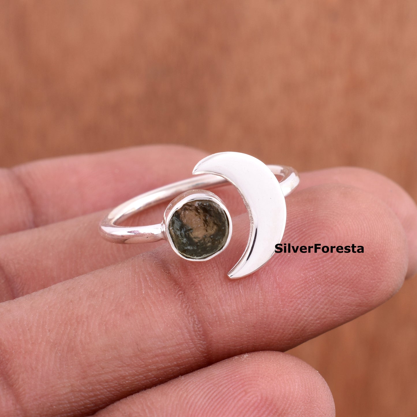 Moldavite Gemstone Silver Ring – Exquisite Green Beauty