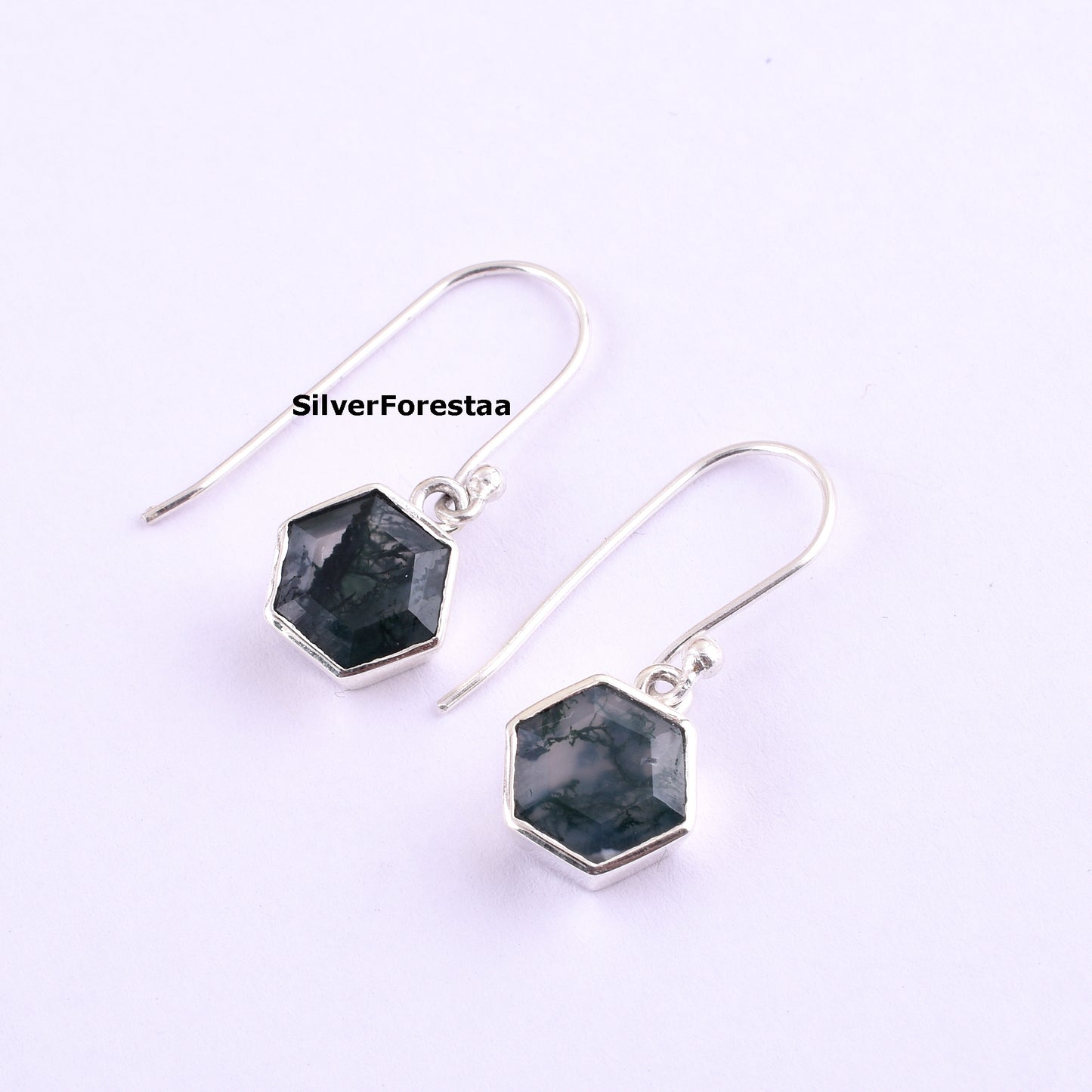 Moss Agate Silver Earrings Earthy Elegance - SilverForestaa