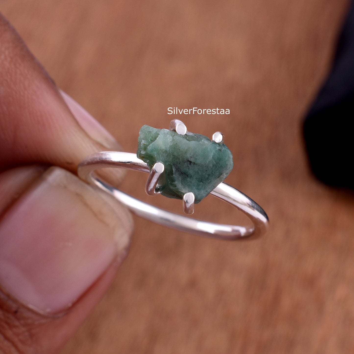 Rough Emerald Ring – Handmade Sterling Silver Birthstone Ring
