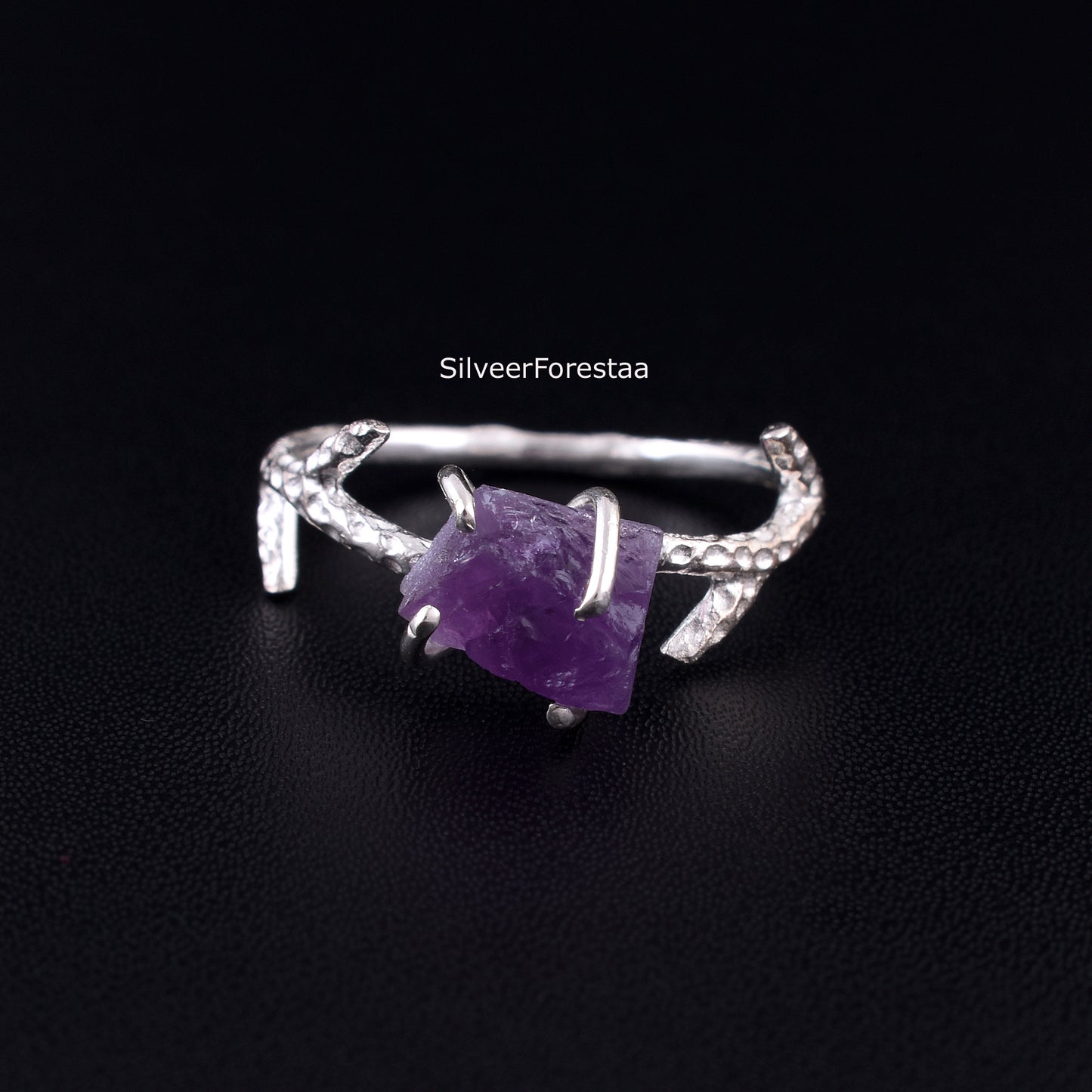 Raw Amethyst Branch Ring in 925 Sterling Silver - SilverForestaa