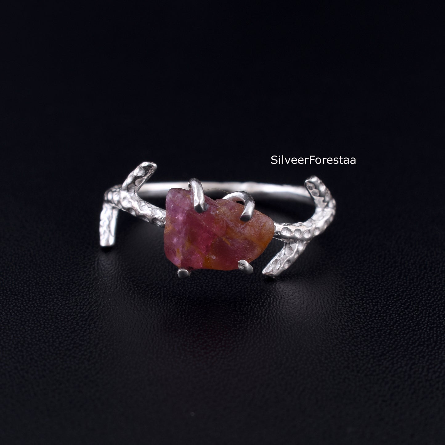 Raw Ruby Branch Ring, Unique Handmade Jewelry