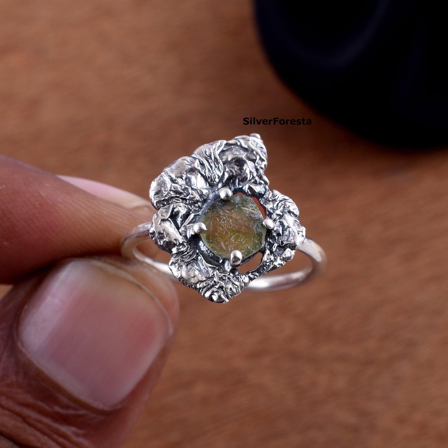 Rare Moldavite Silver Ring – Perfect for Crystal Lovers - SILVERFORESTAA