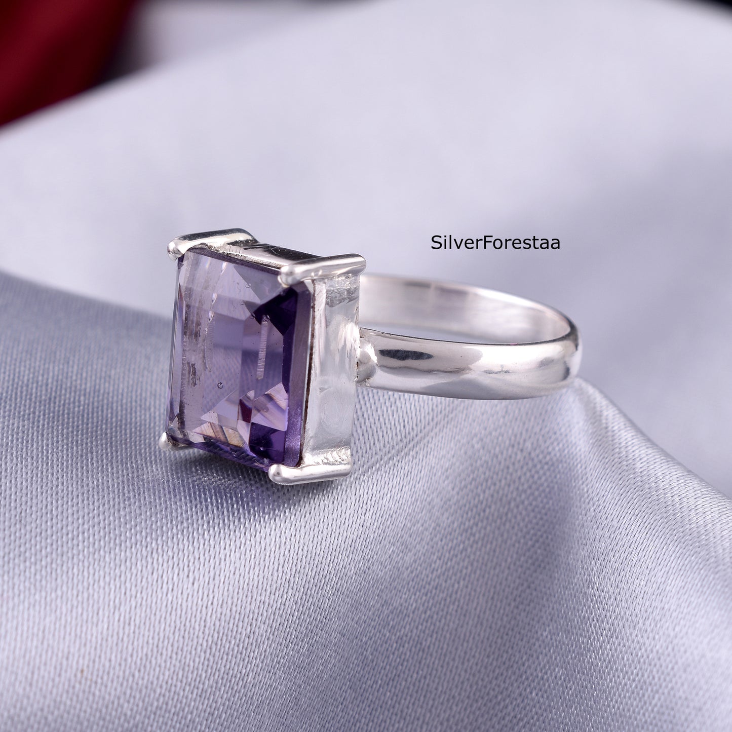 Natural Amethyst Cut Ring in 925 Sterling Silver