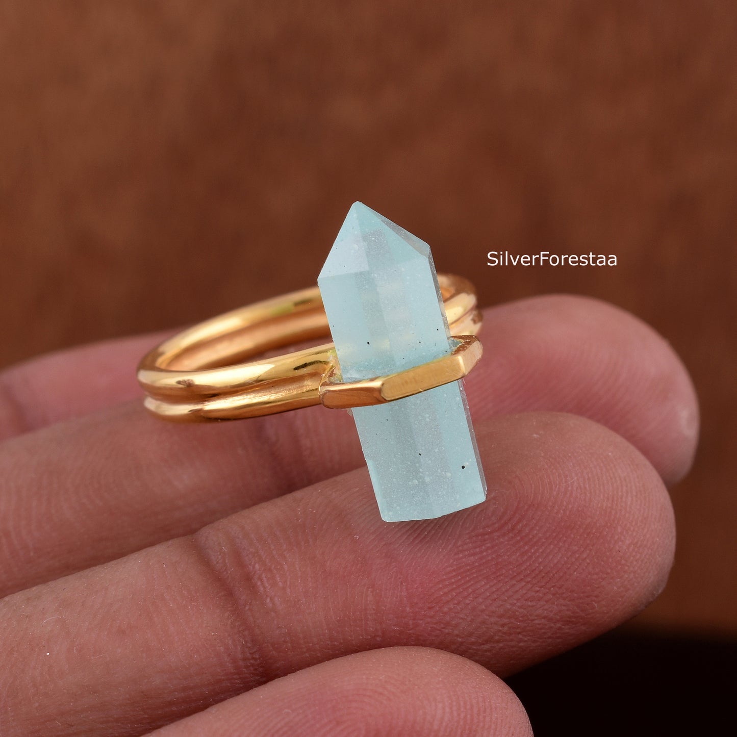 Aqua Chalcedony Pencil Shape Ring – 925 Silver Jewelry